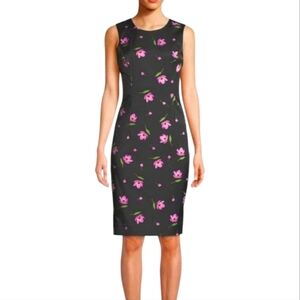 Milly Black Pink Tulip Floral Sheath Dress Sleeveless Cotton Blend Size 6‎ USA
